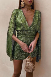 Vestidos de falda cruzada con cuello en V y patchwork sólido